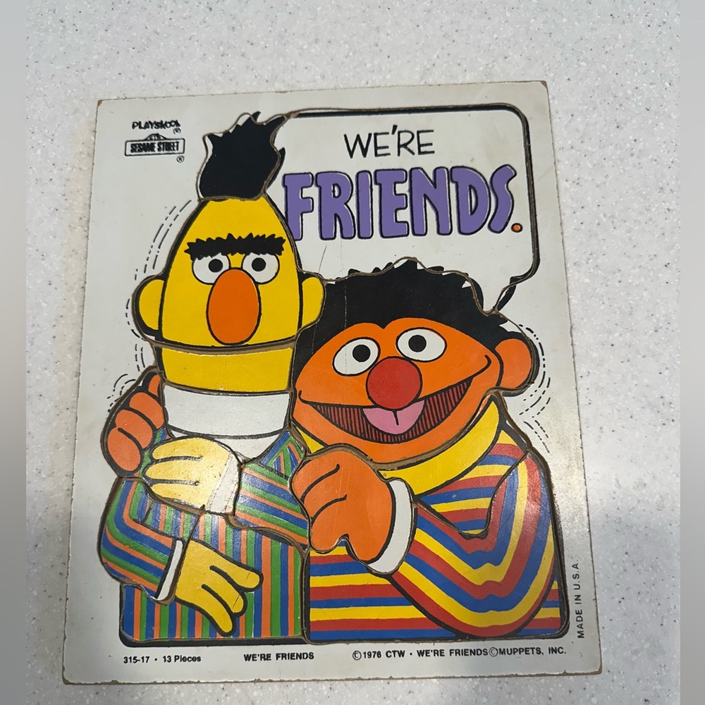 COPY - Vintage Sesame Street Playskool 1976 Bert  Ernie WE’RE FRIENDS Wooden Pu…